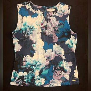 Calvin Klein Women’s Floral Top Pleated Neck Sleeveless Cami Size Large